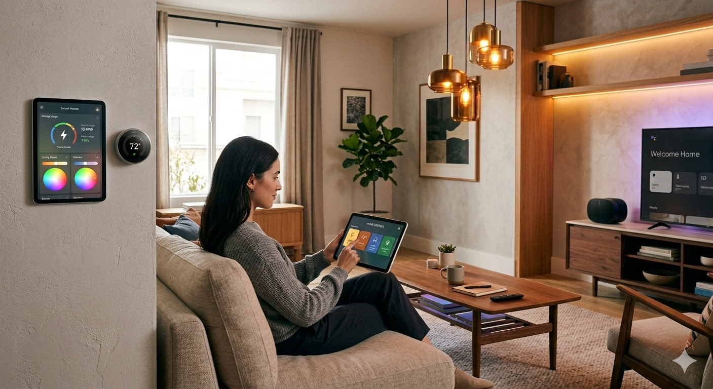 Smart home with lights on